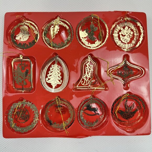 Unbranded Other - Vintage 12-Piece Brass Christmas Ornament Set Intricate 3-D Cutout Dimensional